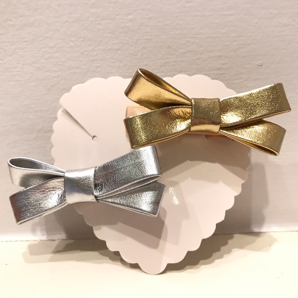 Gold Silver Metallic Bow Hair Clips NWOT